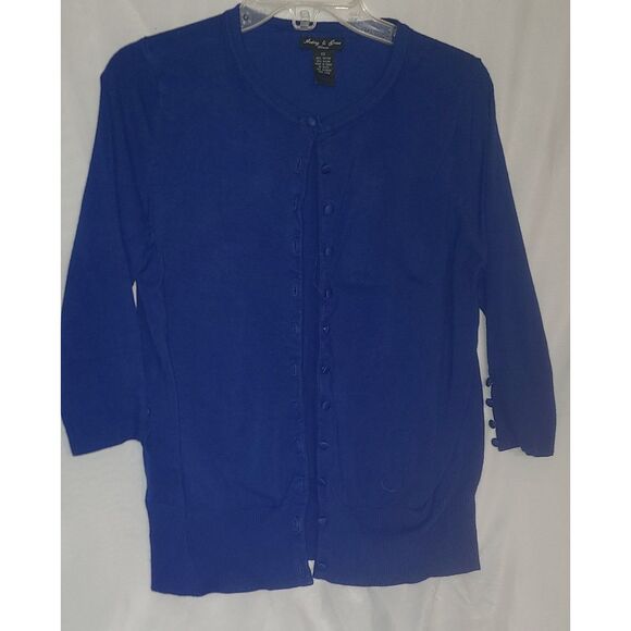 Audrey & Grace Women's Sweater Button Front Waist Length Royal Blue Size 0X (14) - Picture 1 of 10